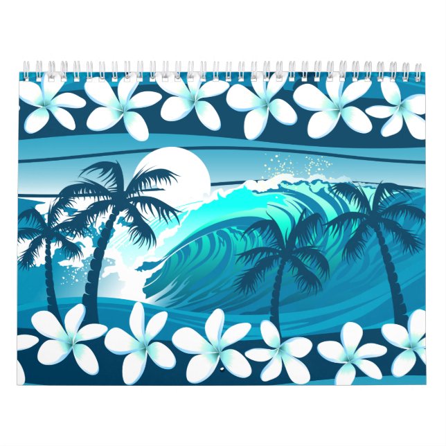 Tropical surf wave with palm trees calendar (Cover)