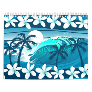 Tropical surf wave with palm trees calendar