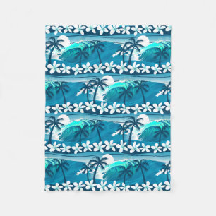 Tropical surf wave with palm trees fleece blanket