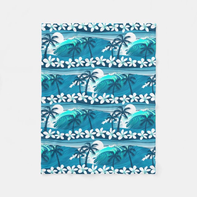 Tropical surf wave with palm trees fleece blanket (Front)
