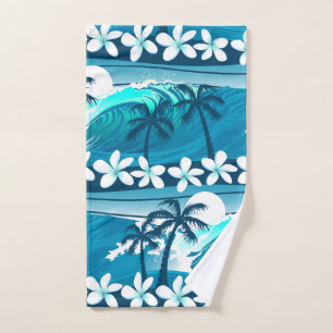 Tropical surf wave with palm trees hand towel
