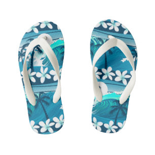 Tropical surf wave with palm trees kid's thongs