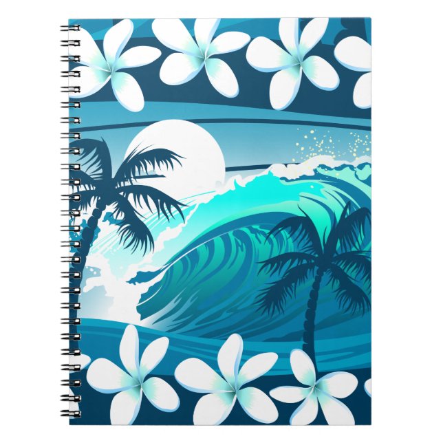 Tropical surf wave with palm trees notebook (Front)