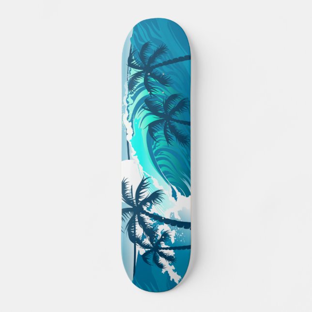 Tropical surf wave with palm trees skateboard (Front)