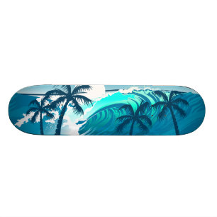 Tropical surf wave with palm trees skateboard