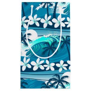 Tropical surf wave with palm trees small gift bag