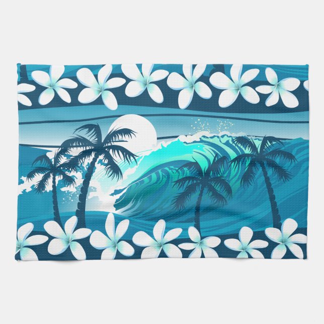 Tropical surf wave with palm trees tea towel (Horizontal)
