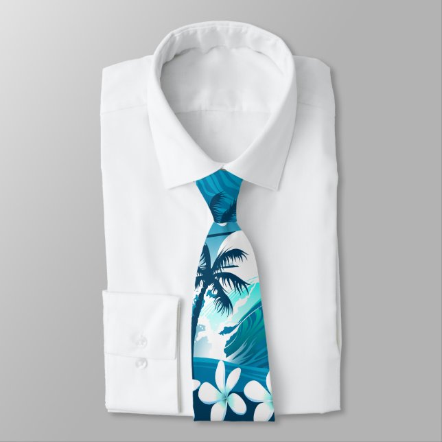 Tropical surf wave with palm trees tie (Tied)
