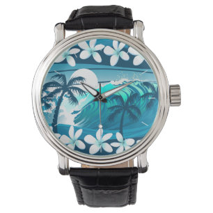 Tropical surf wave with palm watch