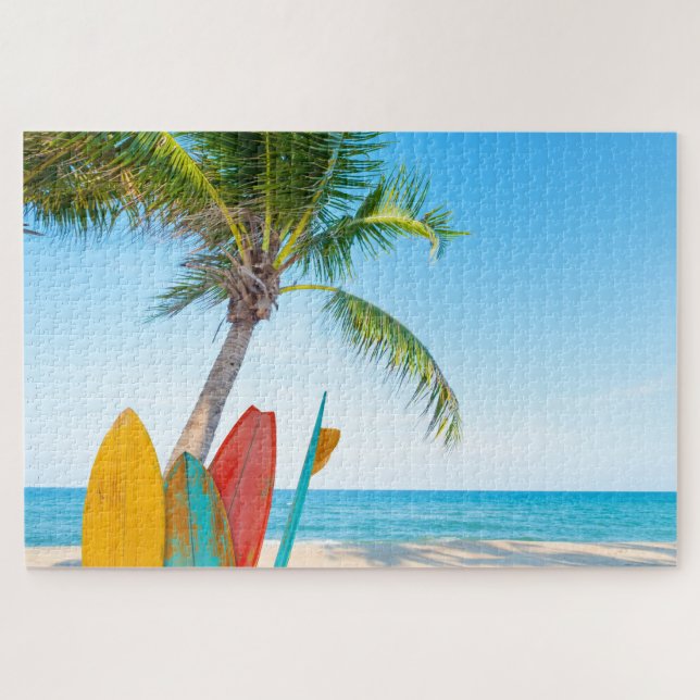 Tropical Surfboard Beach Jigsaw Puzzle (Horizontal)