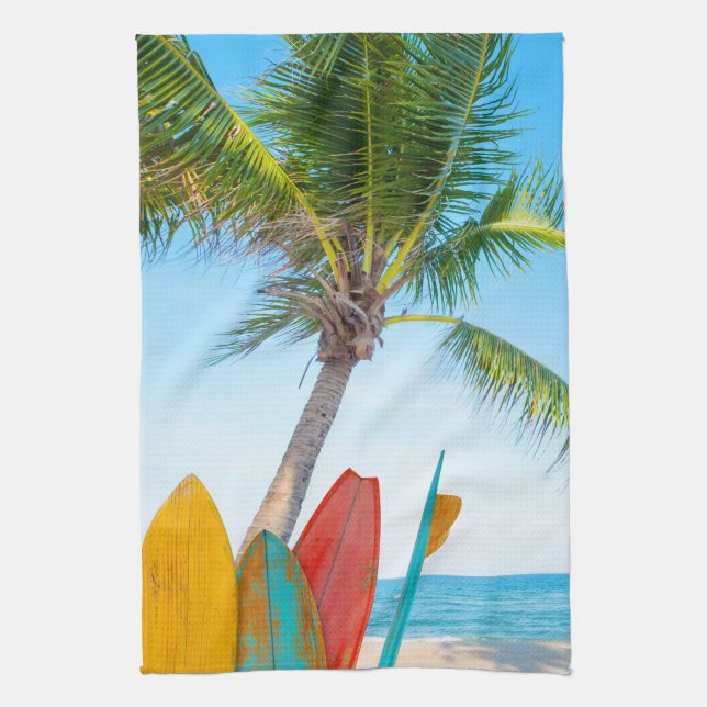 Tropical Surfboard Beach Tea Towel (Vertical)