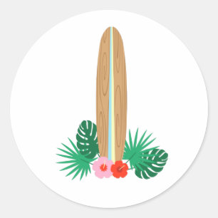 Tropical Surfboard Classic Round Sticker