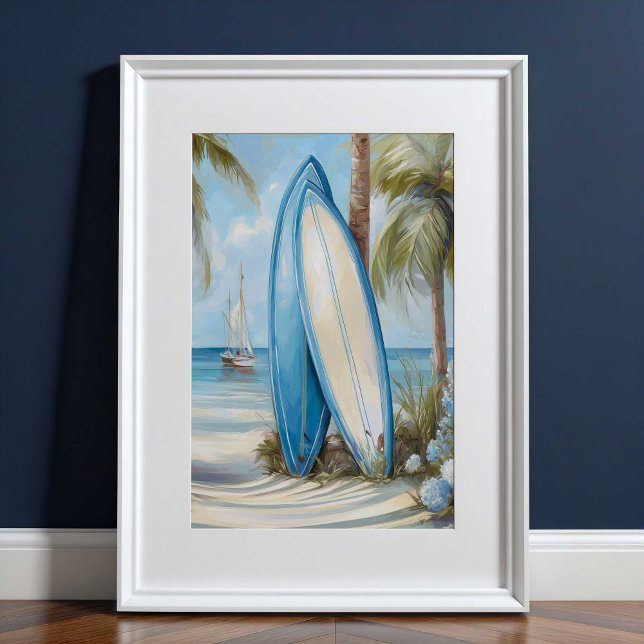 Tropical Surfboard Coastal Wall Art Print (Tropical Surfboard Coastal Wall Art Print by TinkPrints.)