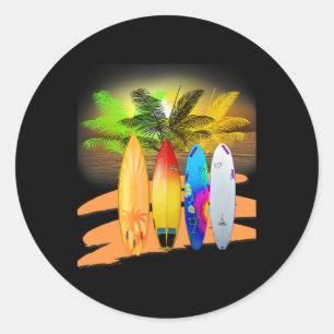 Tropical Surfboard Hawaii Beach Souvenir Surfing Classic Round Sticker