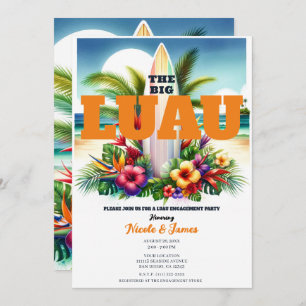 Tropical Surfboard Pool Party Luau Engagement Invitation