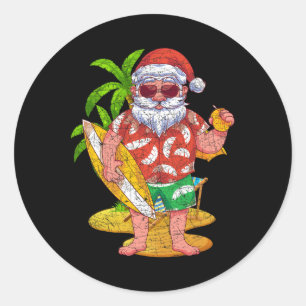 Tropical Surfer Santa Claus Hawaii Summer Christma Classic Round Sticker