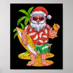 Tropical Surfer Santa Claus Hawaii Summer Christma Poster