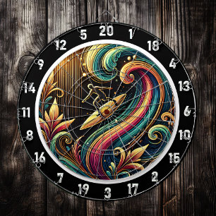 Tropical Surfer Sunset Wave Art Piece Dartboard