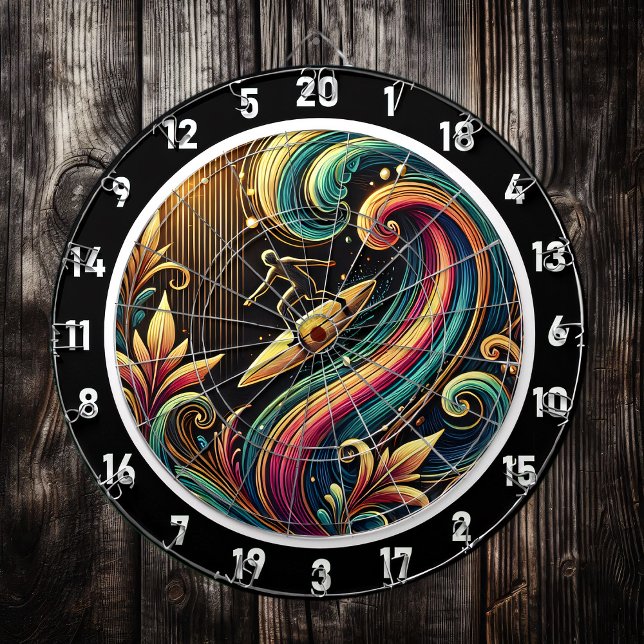 Tropical Surfer Sunset Wave Art Piece Dartboard (Creator Uploaded)