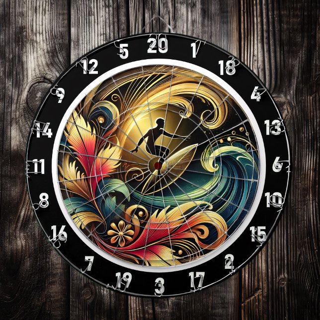 Tropical Surfer Sunset Wave Canvas Dartboard (Creator Uploaded)