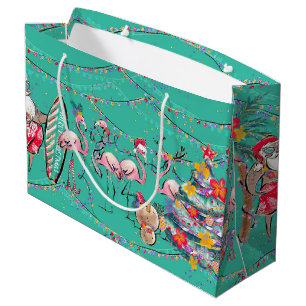Tropical Surfing Santa Holiday Gift Bag