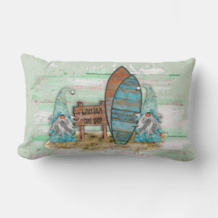 Tropical Surfing Watercolor Beach Gnomes Lumbar Cushion