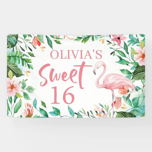 Tropical Sweet 16 Aloha Luau Birthday Banner (Horizontal)