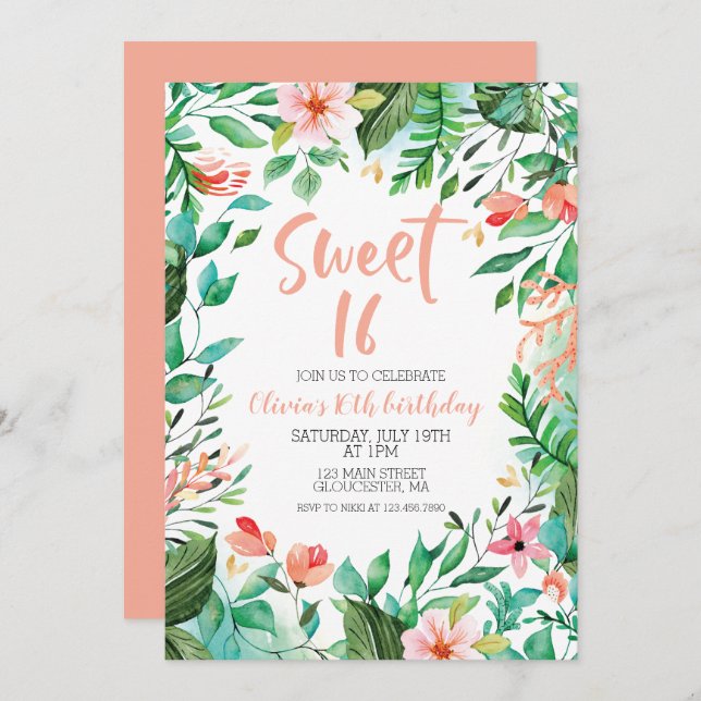 Tropical Sweet 16 Aloha Luau Birthday Invitation (Front/Back)