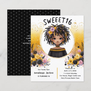 Tropical Sweet 16 Black Teen Birthday Black Gold