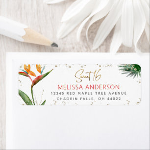 Tropical Sweet 16 Floral Gold Script Dots Address Return Address Label