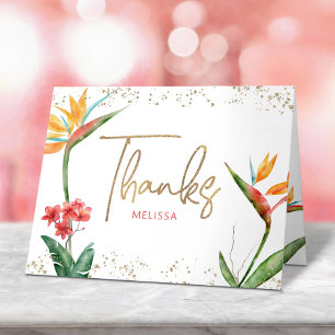 Tropical Sweet 16 Palm Leaf Watercolor Gold Script Thank You Card