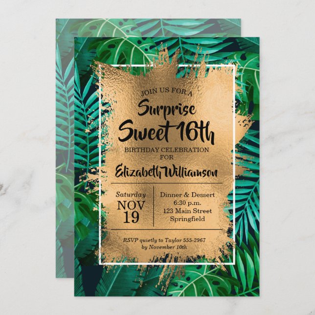 Tropical Sweet 16th Birthday Invitations (Front/Back)