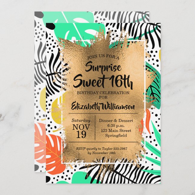 Tropical Sweet 16th Birthday Invitations (Front/Back)