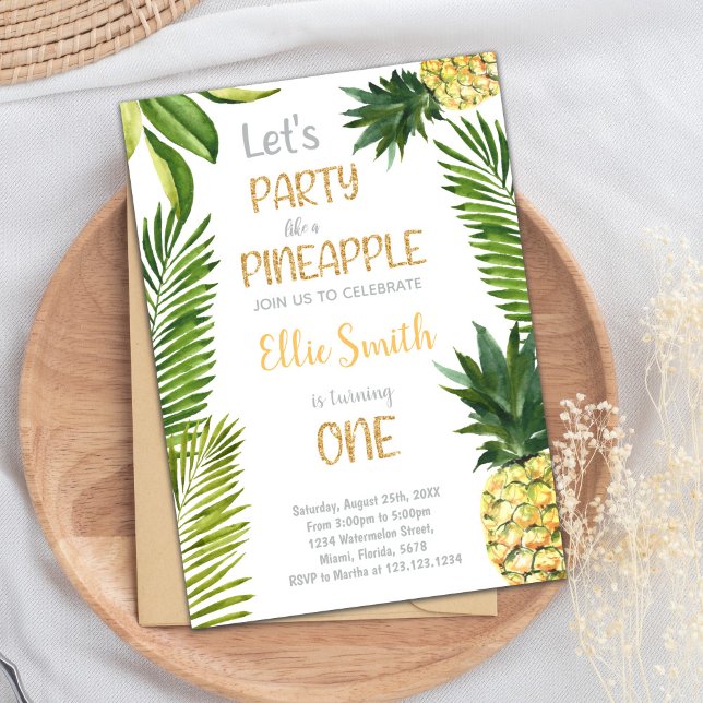 Tropical “Sweet One” Summer Party Card for Girls (First Pineapple Birthday Invitations)