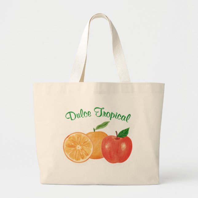 Tropical Sweet: Orange and Apple Large Tote Bag (Front)