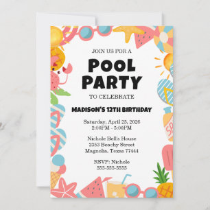 Tropical Swimming Pool Birthday Party Invitation
