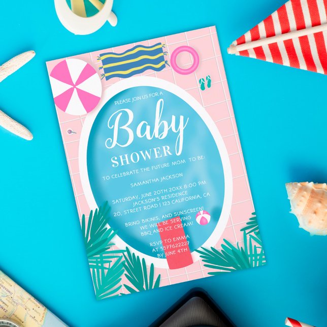 Tropical swimming pool fun summer baby shower invitation (Creator Uploaded)