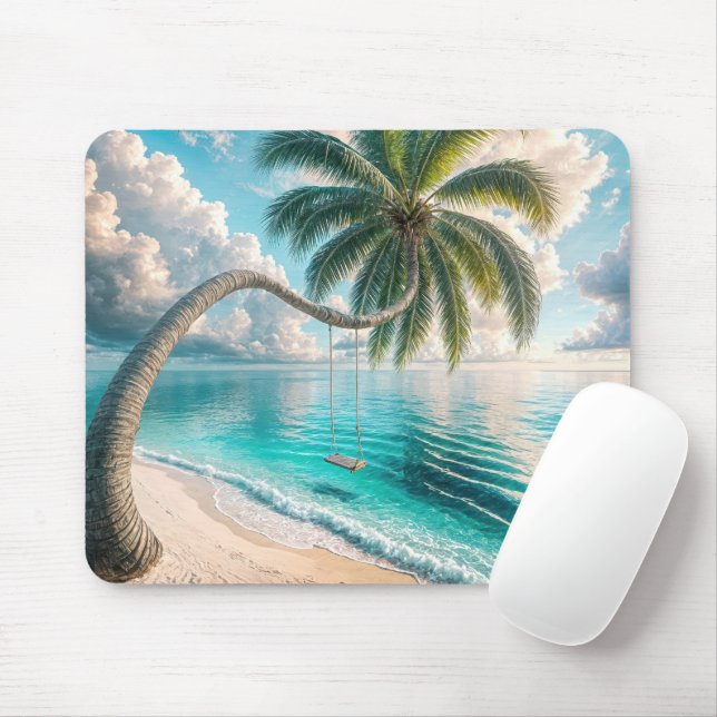 Tropical Swing Hanging From Palm Tree Mouse Pad (With Mouse)