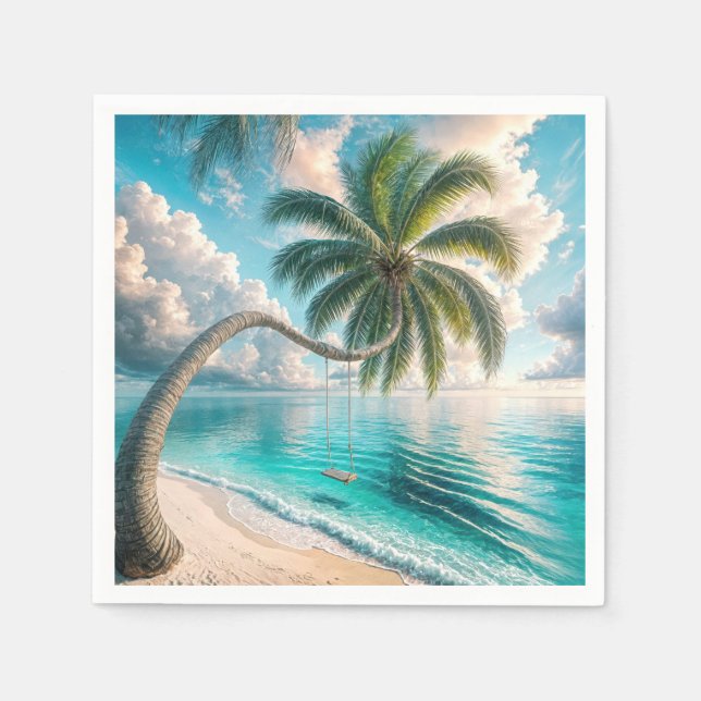 Tropical Swing Hanging From Palm Tree Napkin (Front)