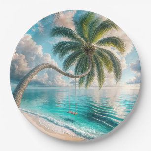 Tropical Swing Hanging From Palm Tree Paper Plate