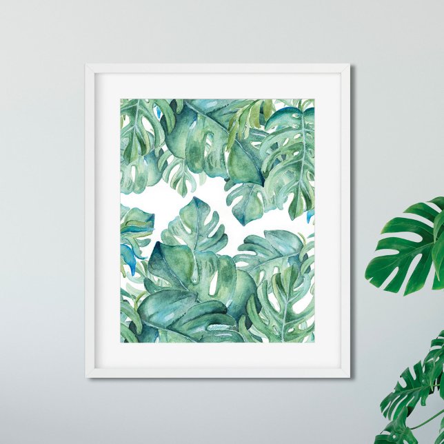 Tropical Swiss cheese Plant Watercolor Art Poster (print of watercolor paintings by Victoria Grigaliunas monstera palm leaf watercolor art)