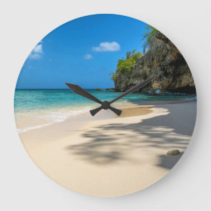 Tropical Tahiti Sandy Island Beach  Large Clock