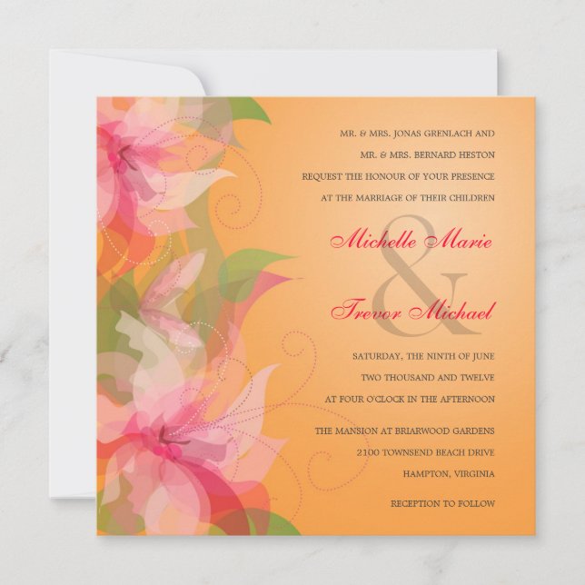 Tropical Tangerine & Fuschia Wedding Invitations (Front)