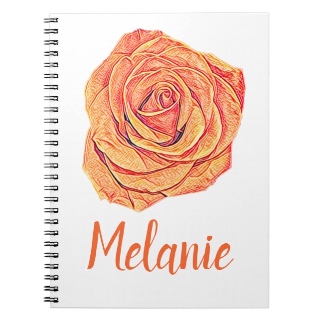 Tropical Tangerine Rose Notebook (Front)