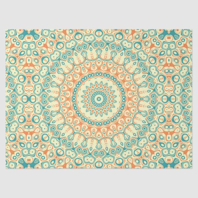 Tropical Teal and Orange Mandala Pattern Tissue Paper (Front)