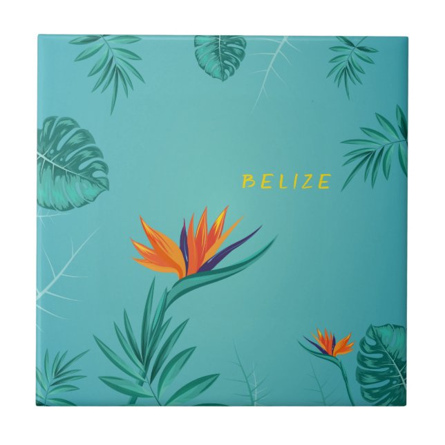 Tropical Teal Blue Green Palm Monogram Belise Ceramic Tile (Front)