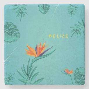 Tropical Teal Blue Green Palm Monogram Belise Stone Coaster