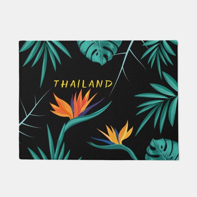 Tropical Teal Blue Green Palm Monogram Thailand Doormat (Front)