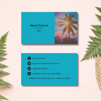 Tropical Teal Blue Sunset Through Palm Trees Business Card