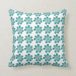 Tropical Teal Blue Turquoise Daisy Flower Couch Cushion